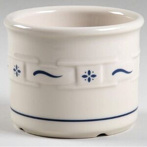 Longaberger Pottery "Woven Traditions" Crock Classic Blue White 3.5” x 4.5”